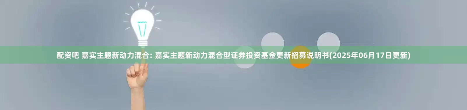 配资吧 嘉实主题新动力混合: 嘉实主题新动力混合型证券投资基金更新招募说明书(2025年06月17日更新)